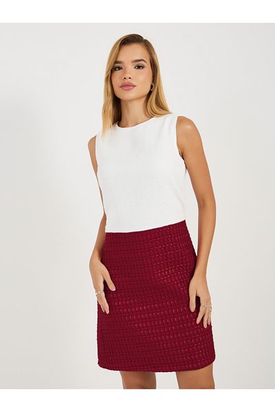 Styli Color Block Tweed Shift Knee Length Dress