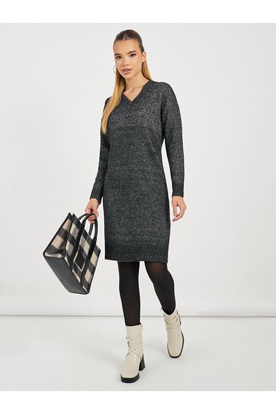 Styli Flat Knit V Neck Sweater Mini Dress