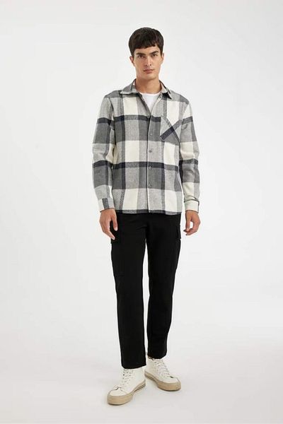DeFacto Regular Fit Polo-Kragen kariertes Holzfäller-Flanell-Langarmshirt A5553ax24au