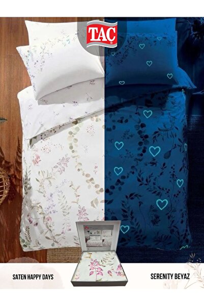 Taç Serenity Beyaz v1 Saten Pamuk Çift Kişilik Nevresim Takımı