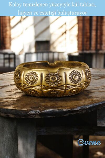 Evene Küllük Altın Eskitme Kül Tablası Dekoratif Küllük Model 4