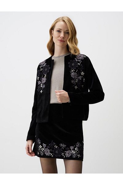Jimmy Key Fusta mini neagră slim-fit cu broderie și mărgele