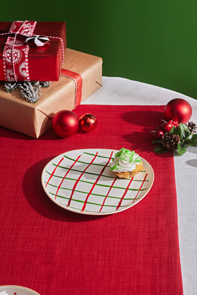 Karaca New Year Yılbaşı Kokina Çizgili Pasta Tabağı 20,5 Cm