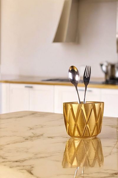 Evene Gold Color Decorative Cutlery Holder - Counter Top Cylinder Model 18