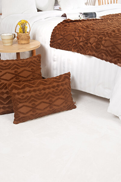 HAMUR Yatak Runner Kırlent Seti Bohem Punch Panç Desen Yatak Örtüsü Letta Taba