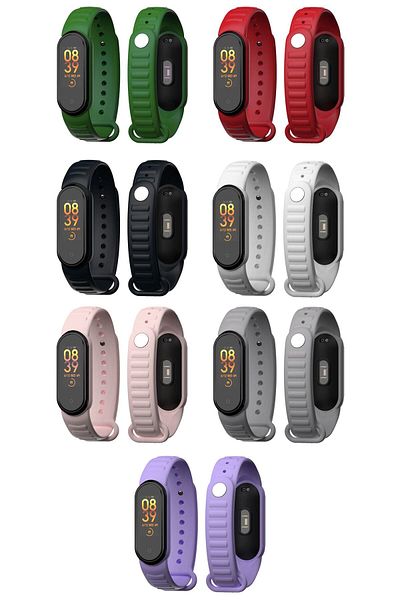 PUFWİN مجموعة سوار سيليكون منقوشة بحلقة متوافقة مع Xiaomi Mi Band 5 و6 مكونة من 7 قطع