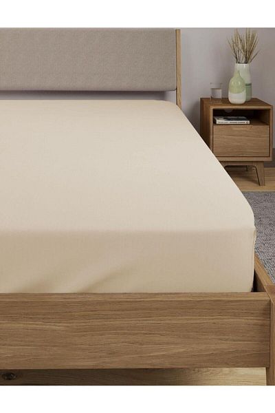 Tertio Combed Cotton Elastic Single or Double Bed Sheet - Ecru