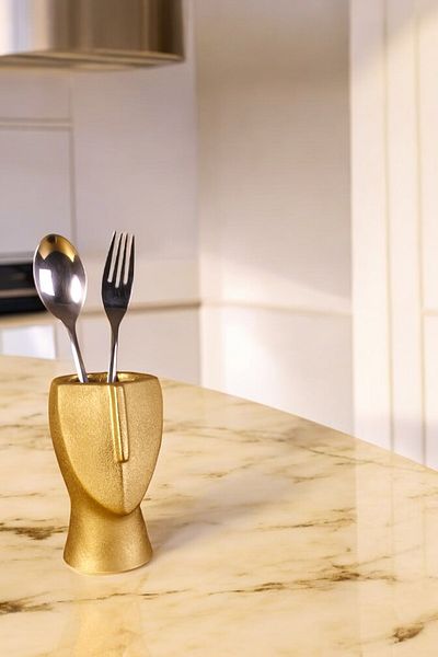 Evene Decorative Upright Spoon Holder - Gold Color, Countertop Cylinder Model 23
