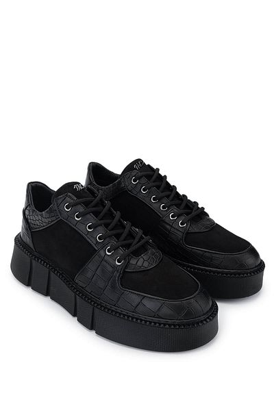 Tamer Tanca Men's Genuine Leather Black Sneakers & Sports Shoes