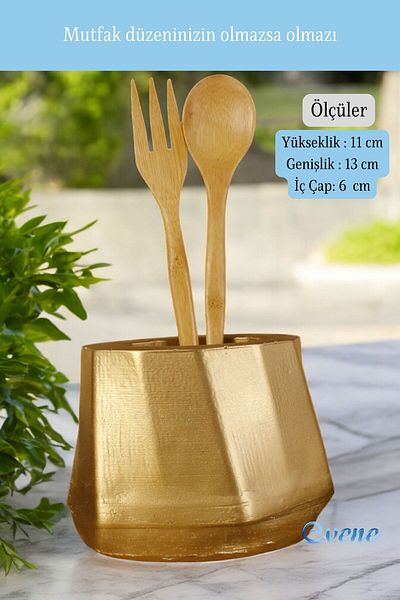 Evene Gold Color Decorative Cutlery Holder - Counter Top Cylinder Model 17