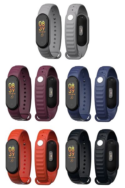 PUFWİN مجموعة سوار سيليكون منقوشة بحلقة متوافقة مع Xiaomi Mi Band 5 و6 مكونة من 5 قطع