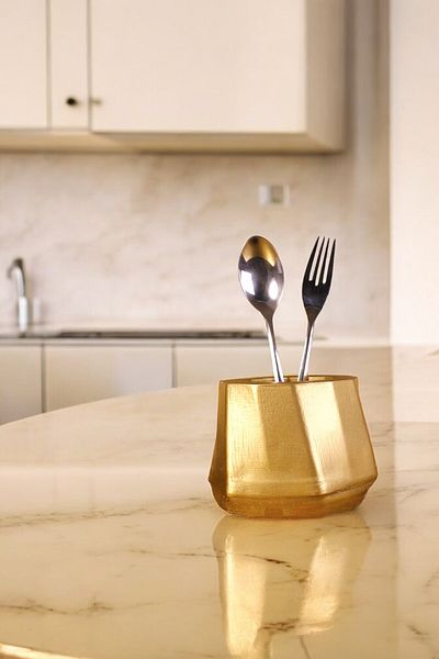 Evene Gold Color Decorative Cutlery Holder - Counter Top Cylinder Model 17