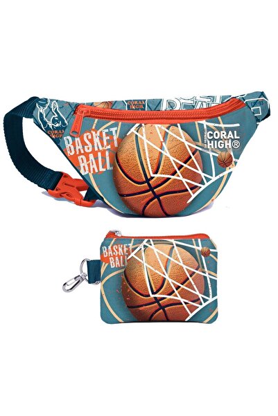 Coral High Boy's Nefti Orange Basketball Pattern Waist Bag and Coin Purse Set