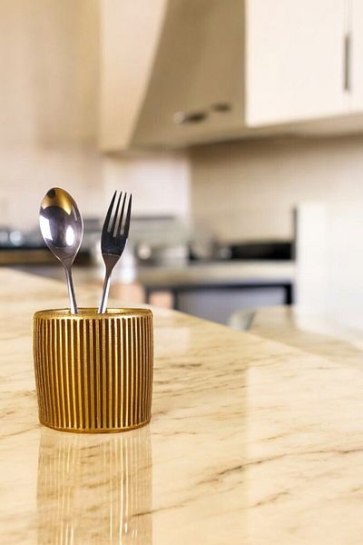 Evene Gold Color Model 1 - Decorative Upright Spoon Holder, Countertop and Cylinder Spoon Holder