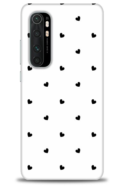 MRCİLETİSİM Xiaomi Mi Note 10 Lite Kılıf HD Baskılı Kılıf - Siyah Kalpler + T...