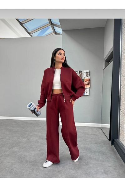 Liya Raster Zipper Detail Raised Tracksuit Set