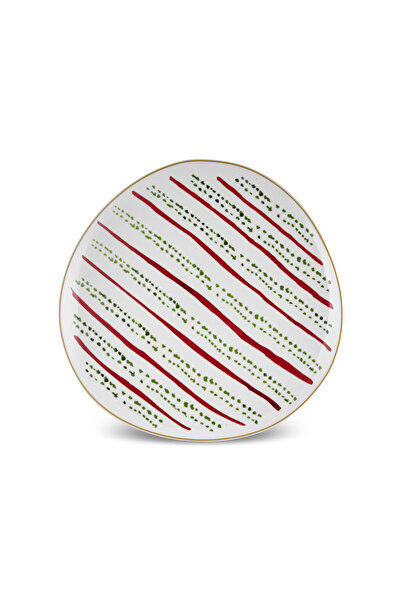 Karaca New Year New Year Kokina Green Dot Cake Plate 20.5 cm