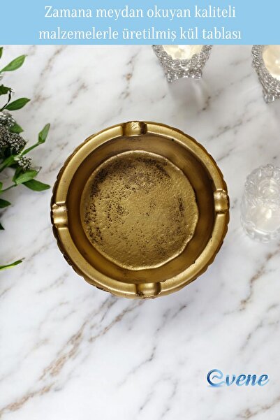 Evene Küllük Altın Eskitme Kül Tablası Dekoratif Küllük Model 4