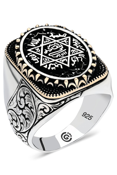 OTTOTESBİH Süleyman Mührü Davud Yıldızı Erkek Yüzük 925 Ayar Gümüş Yüzük