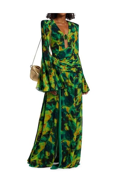 nish for you Green Long Sleeve Designer Dress