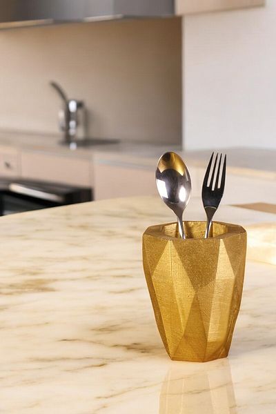 Evene Gold Color Decorative Cutlery Holder - Counter Top Cylinder Model 19