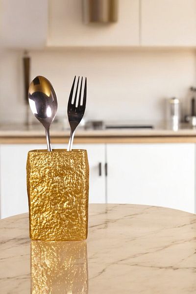Evene Gold Colored Decorative Spoon Holder - Countertop Cylinder Model 7
