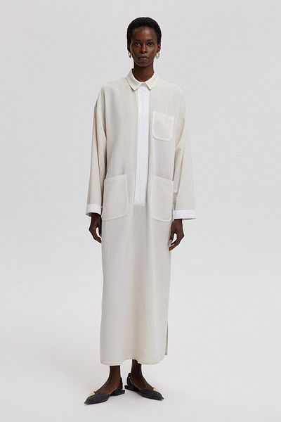 Touché Privé Strukturiertes Leinenkleid mit Streifendetail