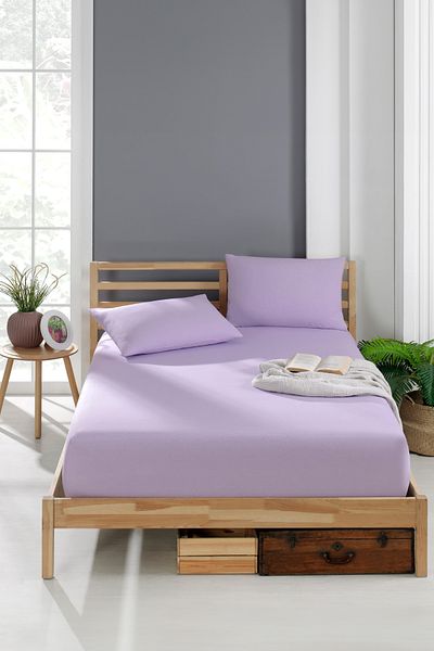 Rebeka Home Collection Lilac Akfil Fabric Elastic Fitted Padded Sheet Set