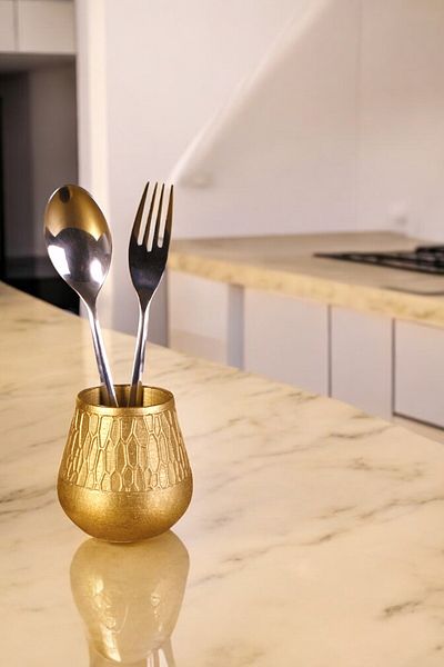 Evene Decorative Upright Spoon Holder - Gold Color, Counter Top Cylinder Model 3