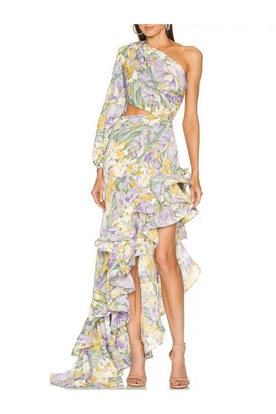 nish for you Floral Asymmetrical Cutout Midi Designer Dress