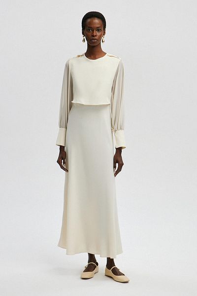 Touché Privé KLEID MIT CHIFFONÄRMELN, DETAILS AN DER TAILLE UND GEFLOCHTENEM MUSTER