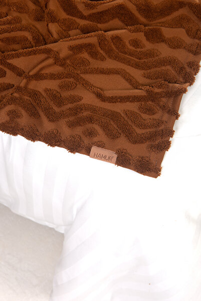 HAMUR Yatak Runner Kırlent Seti Bohem Punch Panç Desen Yatak Örtüsü Letta Taba