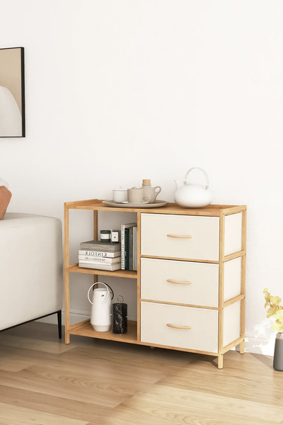 Digithome Bambu 2 Raflı 3 Çekmeceli Dolap Çok Amaçlı Düzenleyici Organizer Şifonyer Db-0017
