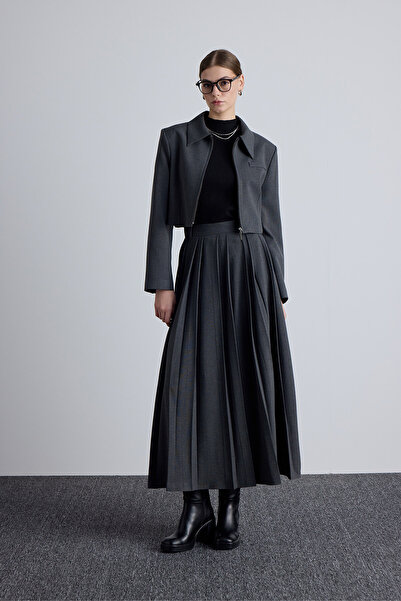 Manuka KLASİK KESİM CROP BLAZER CEKET ANTRASİT