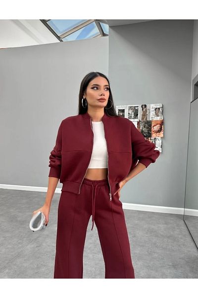 Liya Raster Zipper Detail Raised Tracksuit Set
