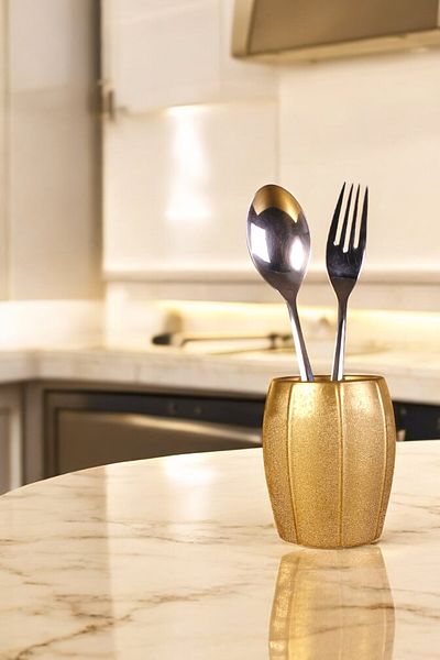 Evene Gold Color Decorative Cutlery Holder - Counter Top Cylinder Model 13