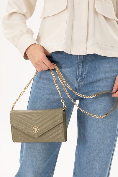 U.S. Polo Assn. Women's Khaki Chain Strap Crossbody Bag 50300328 -Vr027