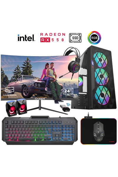 XASER Xsr938 I5 3470 16gb Ram 1tb Ssd 4gb Rx550 24" 100hz Curved Masaüstü Oyu...