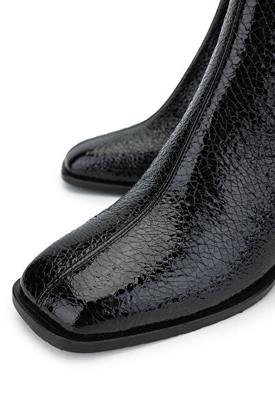 Tamer Tanca Kadın Hakiki Deri Siyah Rugan Topuklu Bot