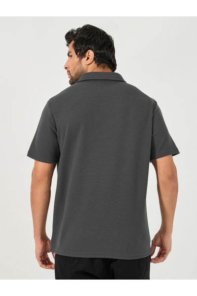 Styli Premium Chevron Textured Knit Half Placket Relaxed Polo