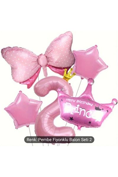 DÜVENCİ TİCARET Pink Princess Crown Bow Foil Age Balloon Set