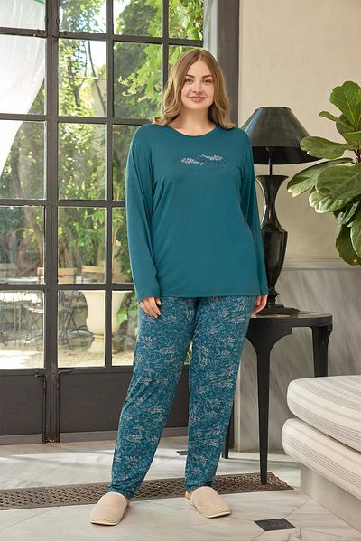 Aydoğan Plus Size Women's Petrol Pajama Set - Being Myself 0654