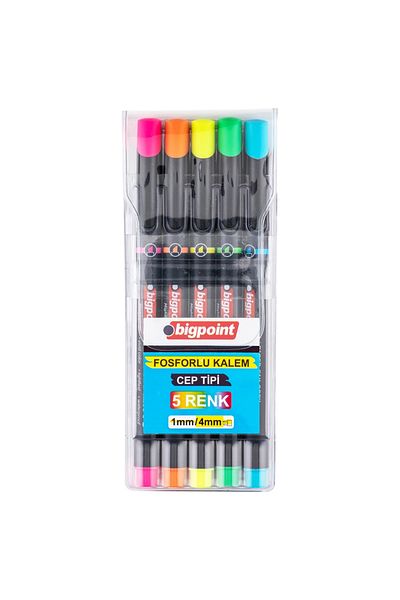 Bigpoint Anti-Drying 5 Different Color Highlighter Set - Pocket Type
