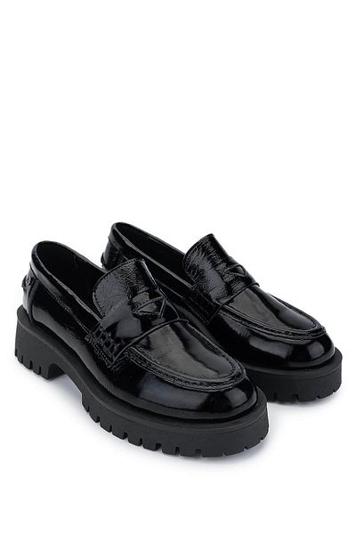 Tamer Tanca Women's Genuine Leather Black Patent Leather Loafers