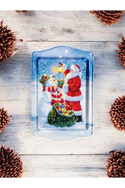 ayyagift صينية معدنية بطابع رأس السنة - صينية رأس السنة مقاس 16 × 25 سم