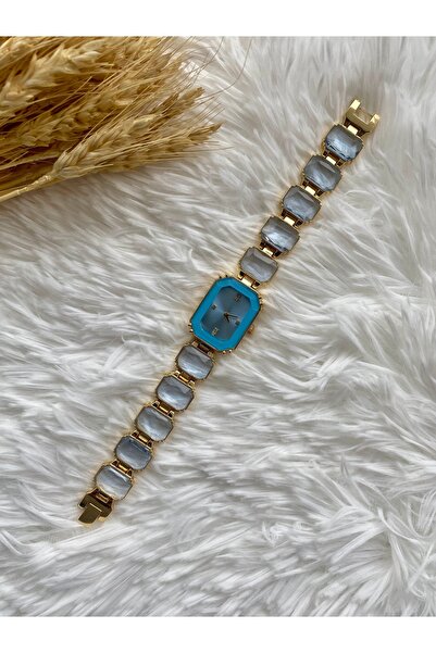 MEshop ساعة يد مرصعة بأحجار كريستال ثمانية الأضلاع باللون الأزرق - موديل ميلي...