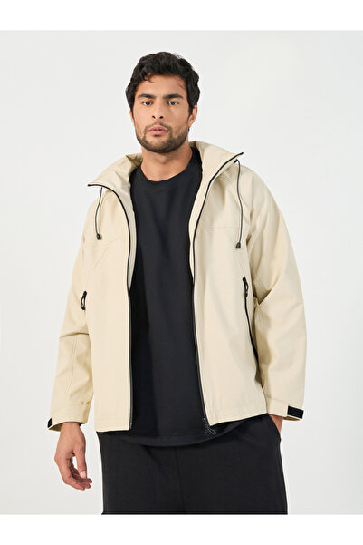 Styli Solid Windbreaker Hooded Jacket with Zip Detail
