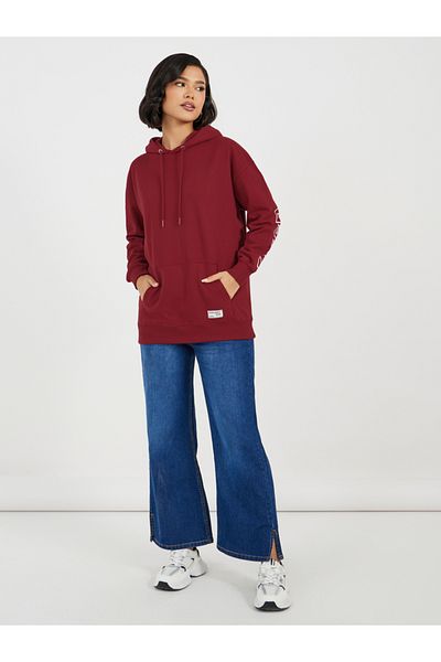Styli Oversized Longline Dropped Shoulder Hoodie with Back Print