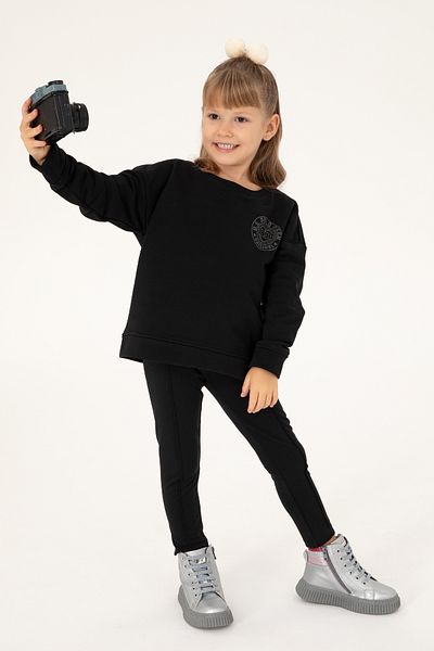 U.S. Polo Assn. Girl's Black Crew Neck Basic Sweatshirt 50296391 -Vr046
