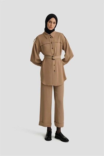 Armine Set dublu cu pantaloni cu epoleți - Camel
